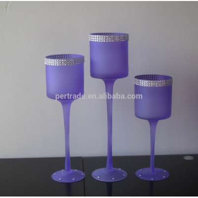 Set of 3 long stem candle holder with diamond rim