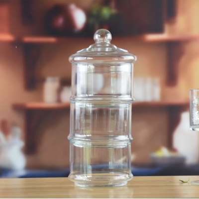 set of 3 layers clear glass storage jar for food