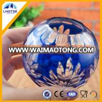 High Quality Engraved Wholesale Blue Round Glass Candle Holder